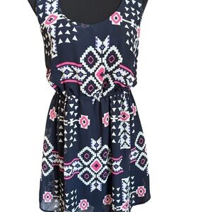 BeBop Sleeveless Aztec Print Mini Dress Navy Blue Lined Women’s Medium